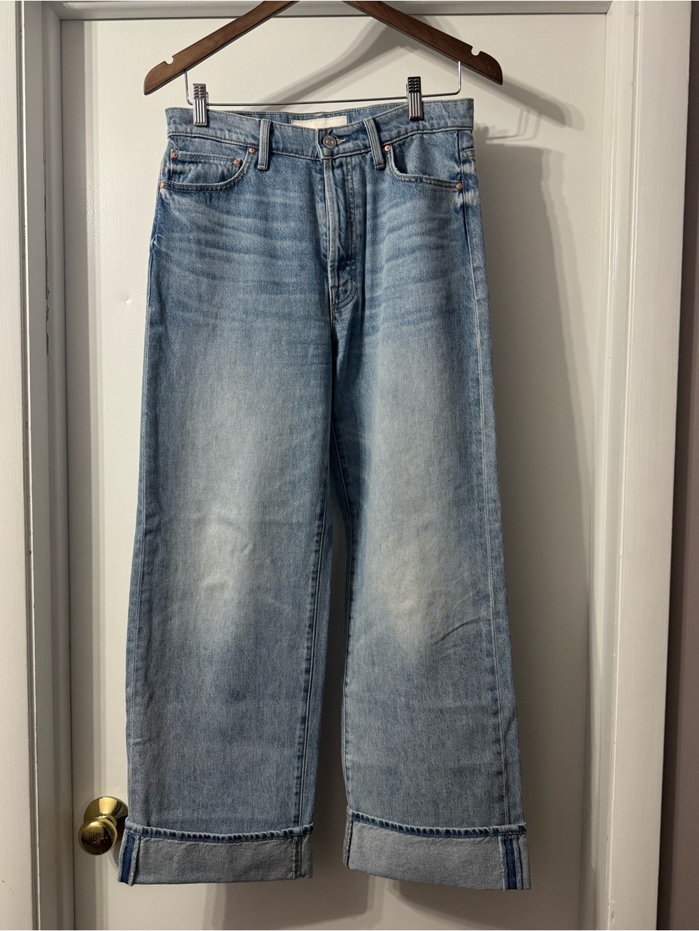 Mother Light Blue Wide-Leg Cuffed Jeans - The Dodger Cuff